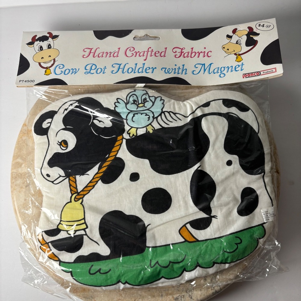 VTG Loomco Cow Pot Holder OS White Black Vintage 1994 Fabric Magnet‎ Farmhouse